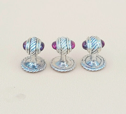  David Yurman Vintage Thoroughbred Garnet Tuxedo Shirt Buttons Studs Set of 3