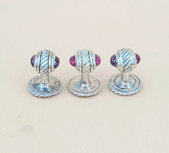  David Yurman Vintage Thoroughbred Garnet Tuxedo Shirt Buttons Studs Set of 3