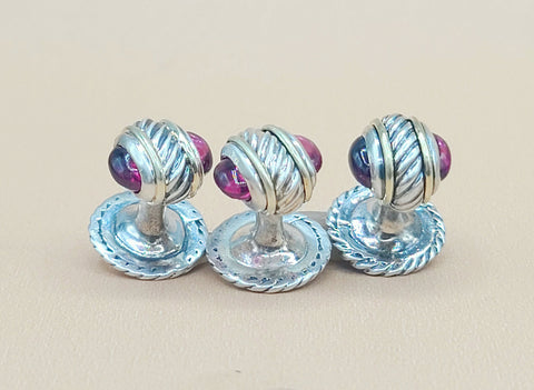  David Yurman Vintage Thoroughbred Garnet Tuxedo Shirt Buttons Studs Set of 3
