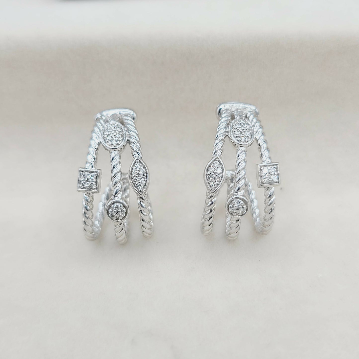 David Yurman Three Row Confetti Earrings With Diamonds