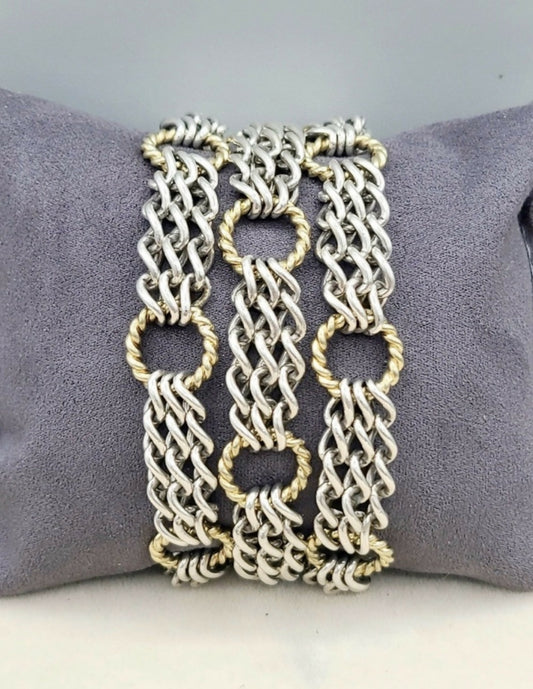 David Yurman Triple Row Link Chain Bracelet With Gold
