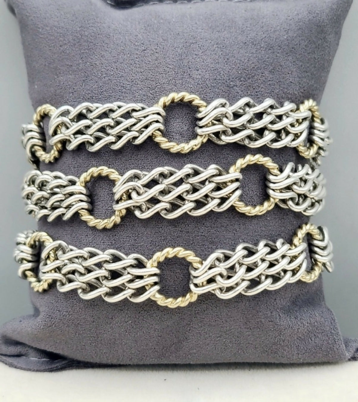 David Yurman Triple Row Link Chain Bracelet With Gold