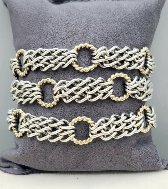 David Yurman Triple Row Link Chain Bracelet With Gold