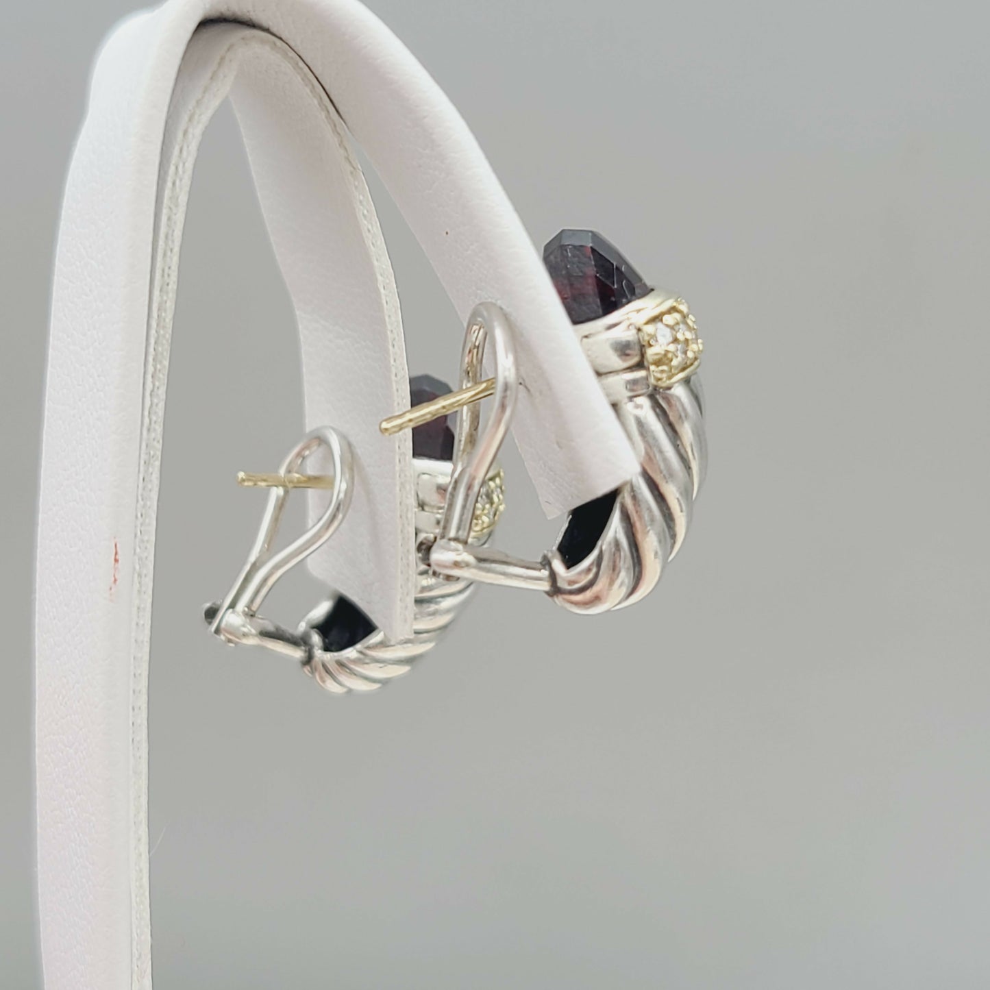 David Yurman Waverly Earrings With Garnet , Diamonds and Gold