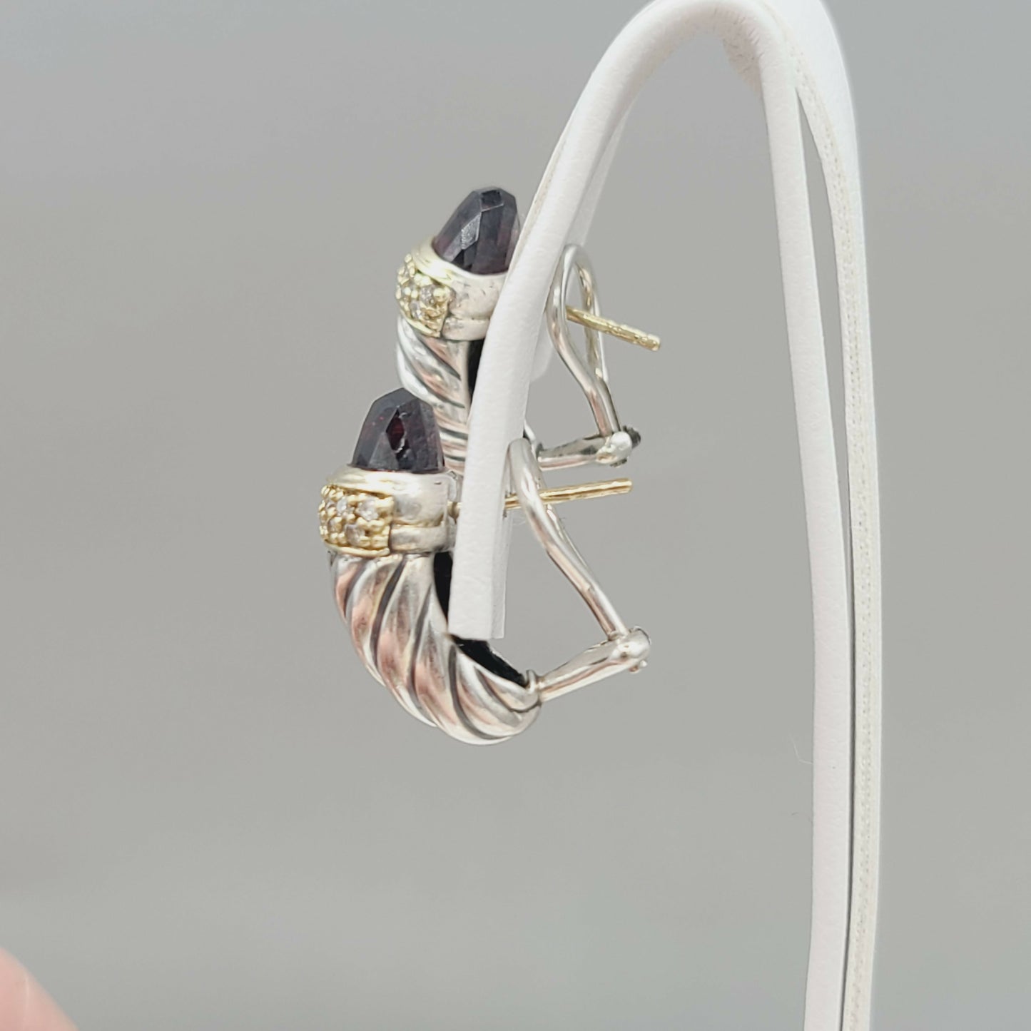 David Yurman Waverly Earrings With Garnet , Diamonds and Gold