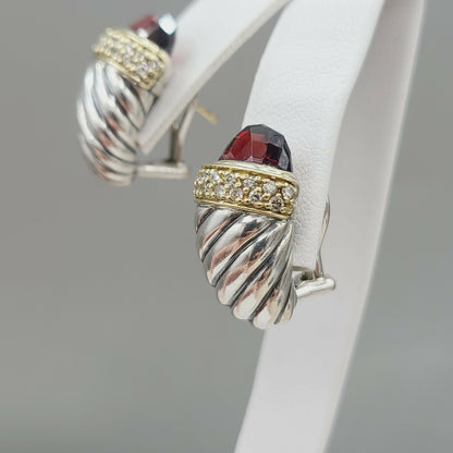 David Yurman Waverly Earrings With Garnet , Diamonds and Gold