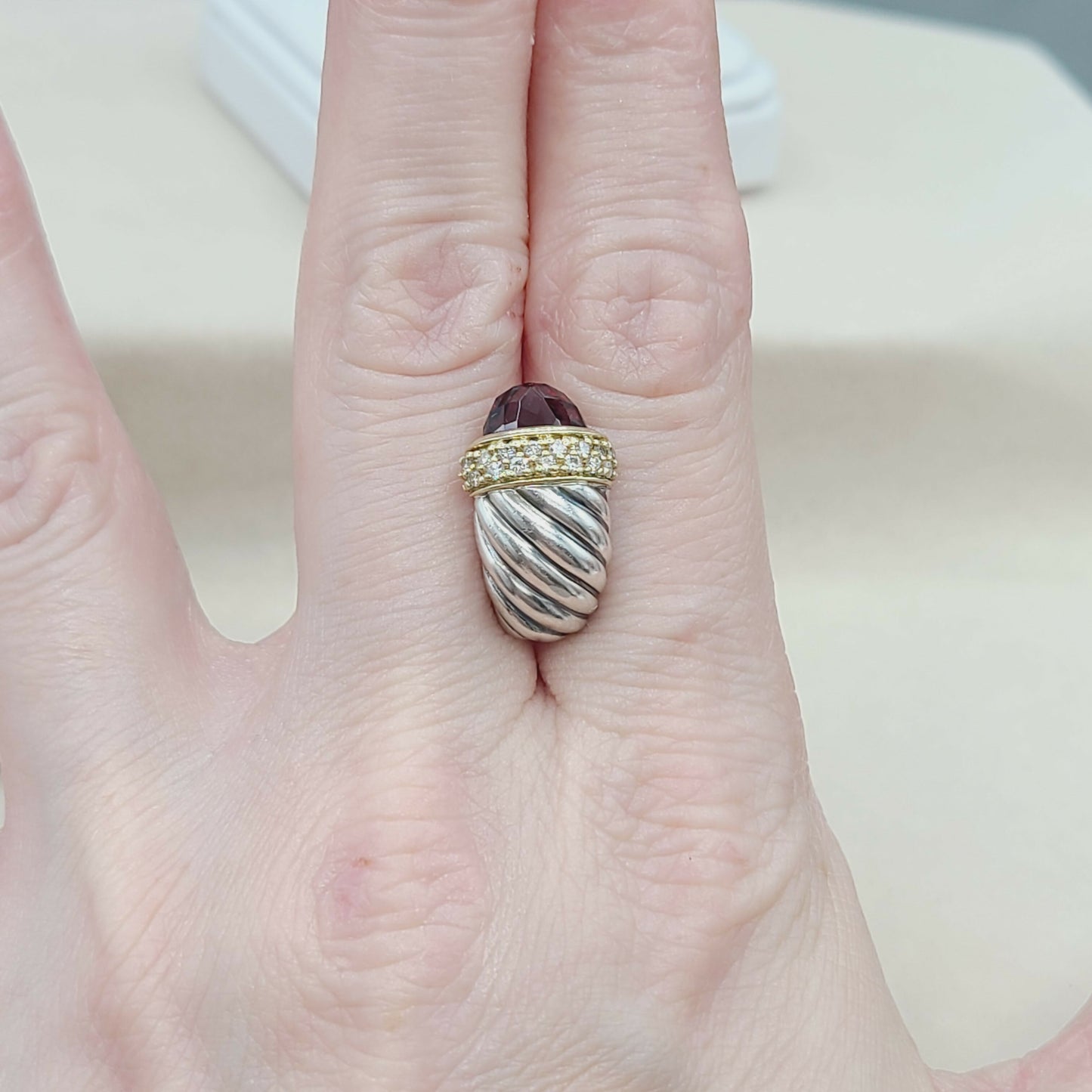 David Yurman Waverly Earrings With Garnet , Diamonds and Gold