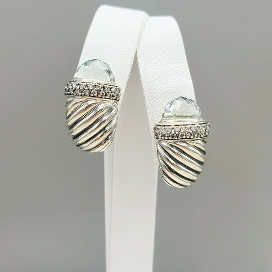 David Yurman Waverly Earrings With Prasiolite And Diamonds
