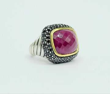 David Yurman Waverly Ruby Ring With Black Diamonds and Gold
