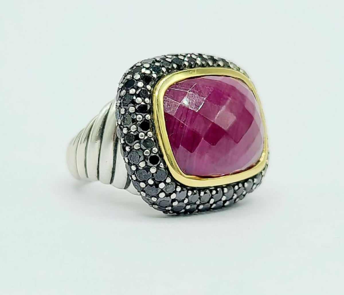 David Yurman Waverly Ruby Ring With Black Diamonds and Gold