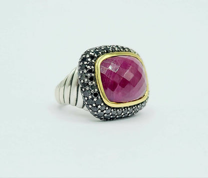 David Yurman Waverly Ruby Ring With Black Diamonds and Gold