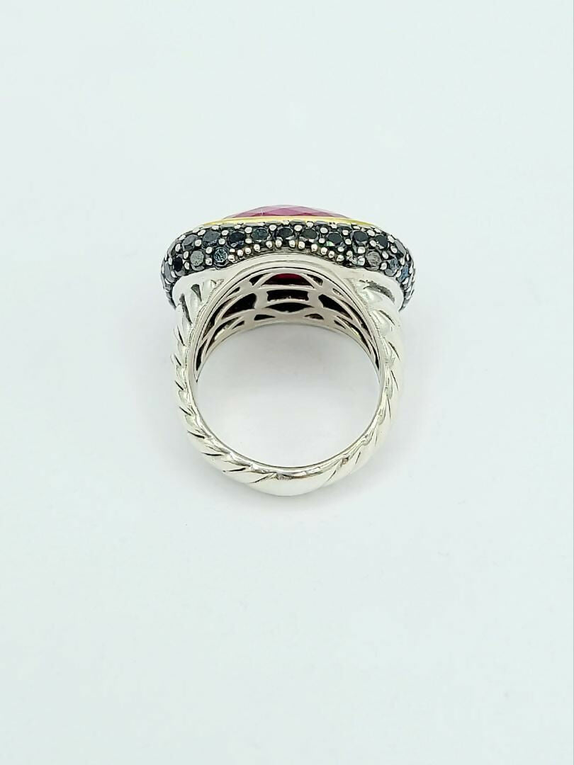 David Yurman Waverly Ruby Ring With Black Diamonds and Gold