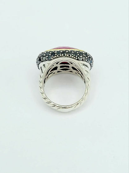 David Yurman Waverly Ruby Ring With Black Diamonds and Gold