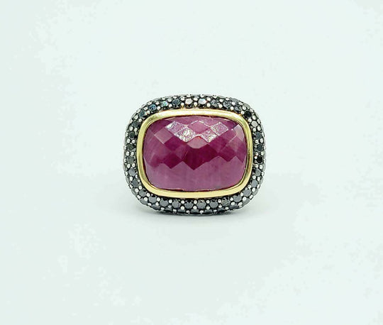 David Yurman Waverly Ruby Ring With Black Diamonds and Gold