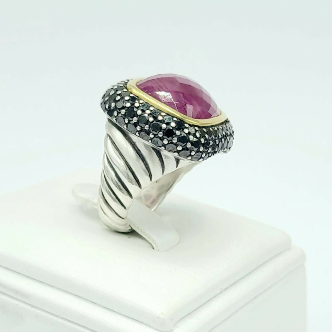 David Yurman Waverly Ruby Ring With Black Diamonds and Gold