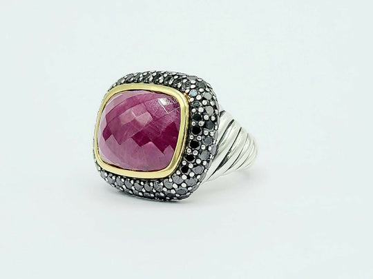 David Yurman Waverly Ruby Ring With Black Diamonds and Gold