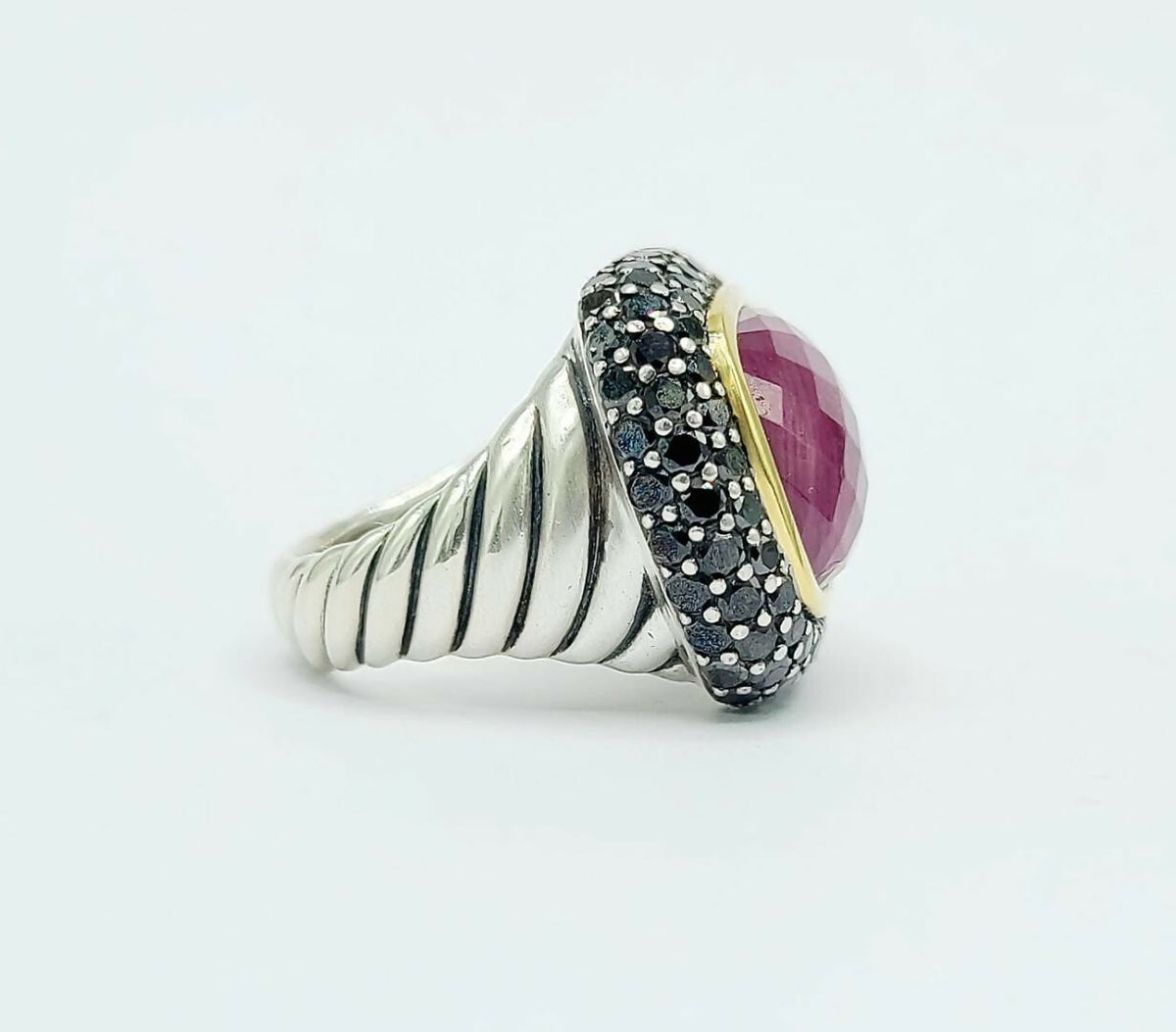 David Yurman Waverly Ruby Ring With Black Diamonds and Gold