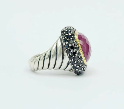 David Yurman Waverly Ruby Ring With Black Diamonds and Gold