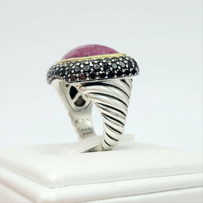 David Yurman Waverly Ruby Ring With Black Diamonds and Gold