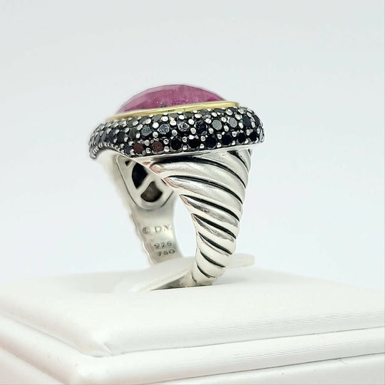 David Yurman Waverly Ruby Ring With Black Diamonds and Gold