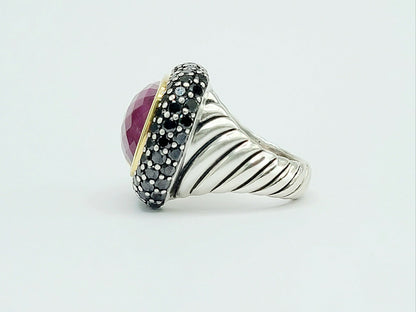 David Yurman Waverly Ruby Ring With Black Diamonds and Gold