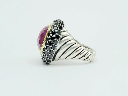 David Yurman Waverly Ruby Ring With Black Diamonds and Gold