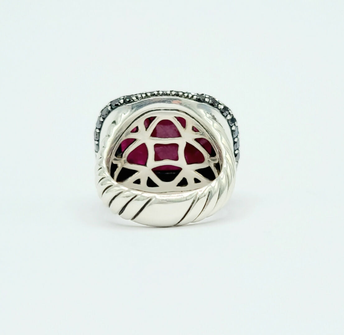 David Yurman Waverly Ruby Ring With Black Diamonds and Gold