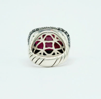 David Yurman Waverly Ruby Ring With Black Diamonds and Gold