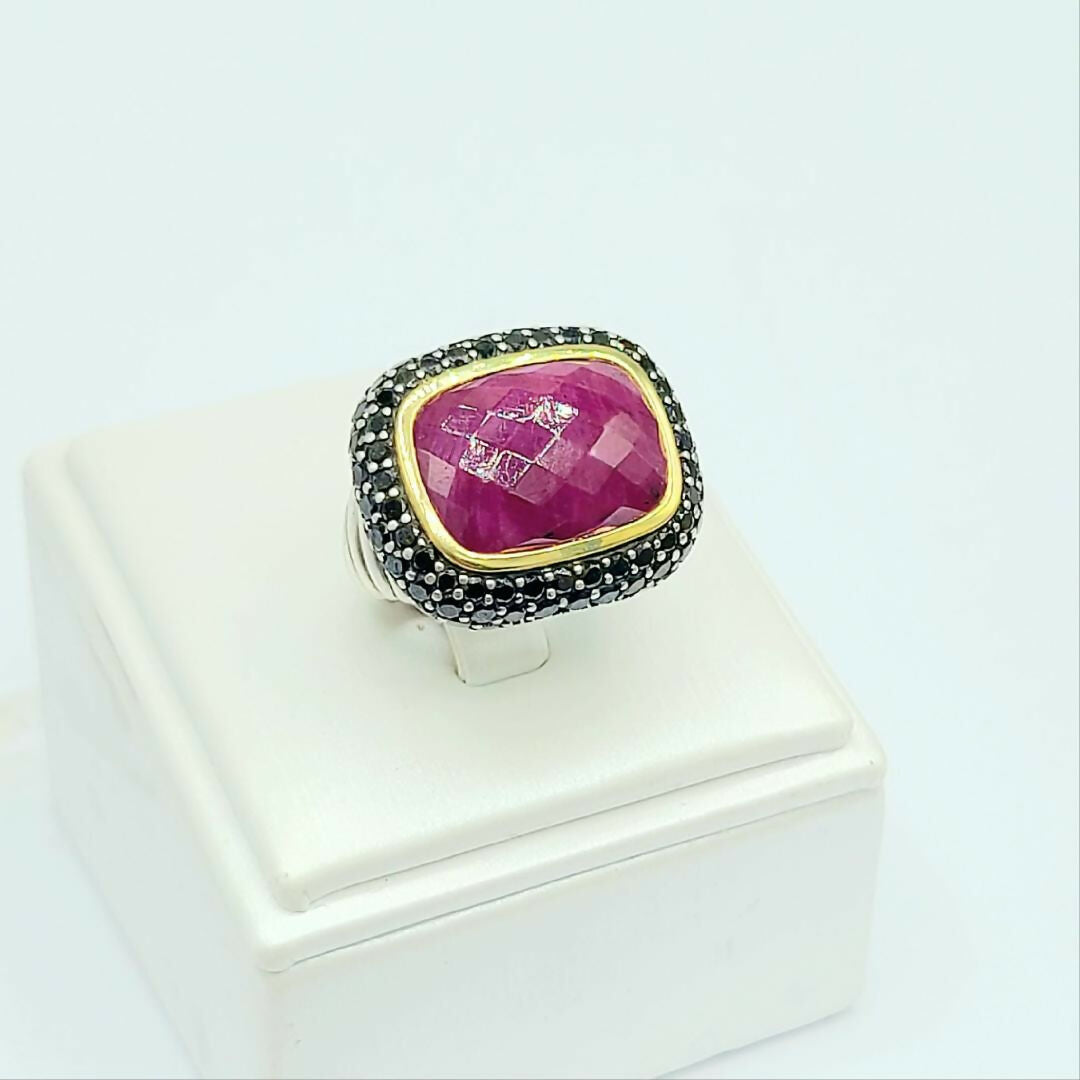 David Yurman Waverly Ruby Ring With Black Diamonds and Gold