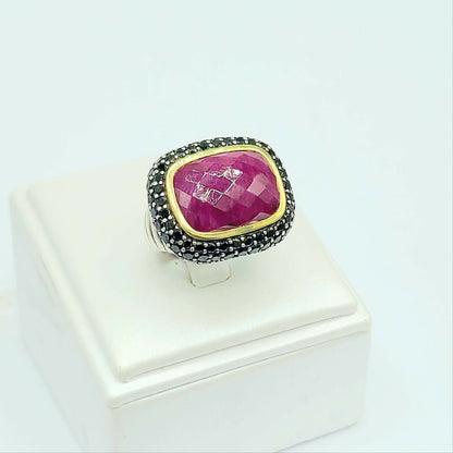 David Yurman Waverly Ruby Ring With Black Diamonds and Gold