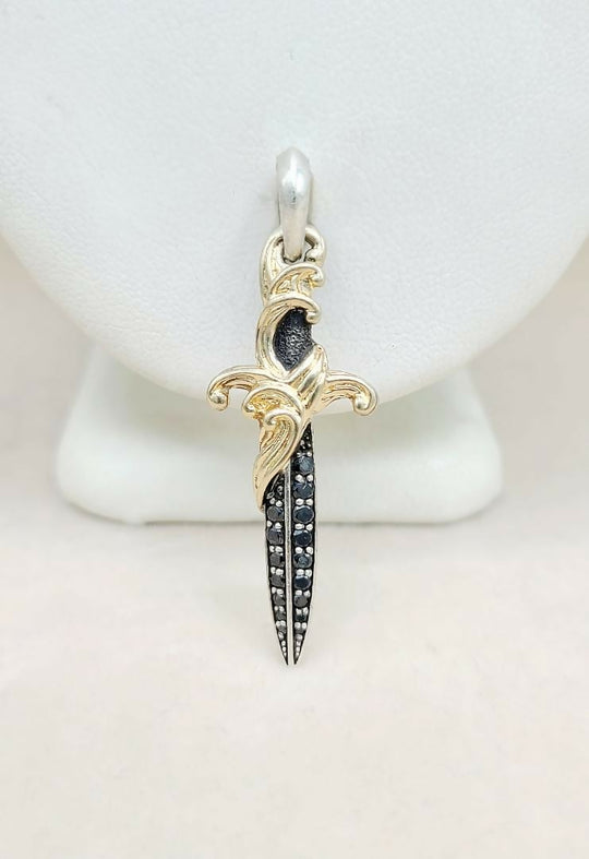 David Yurman Waves Dagger Amulet 18K Gold & Black Diamonds | AYW Luxury