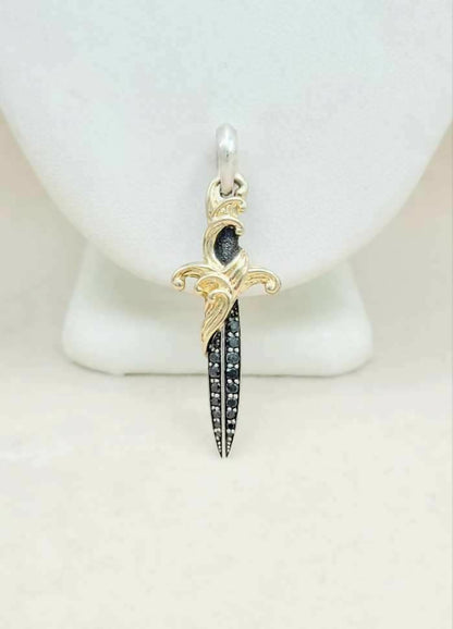 David Yurman Waves Dagger Amulet 18K Gold & Black Diamonds | AYW Luxury