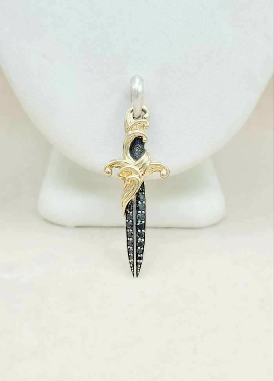 David Yurman Waves Dagger Amulet 18K Gold & Black Diamonds | AYW Luxury