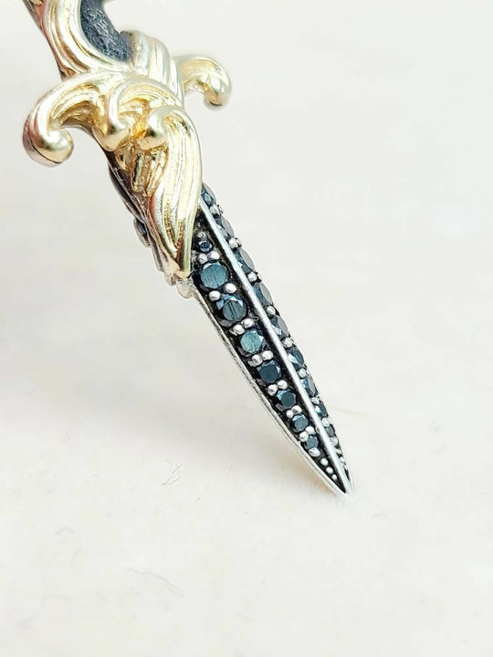 David Yurman Waves Dagger Amulet 18K Gold & Black Diamonds | AYW Luxury