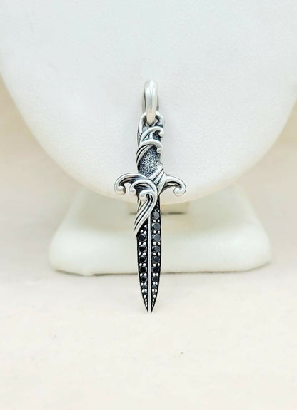 David Yurman Waves Dagger Black Diamond Amulet Sterling Silver | AYW Luxury