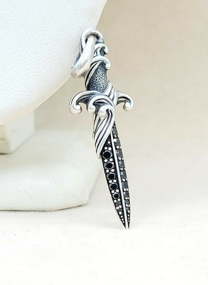 David Yurman Waves Dagger Black Diamond Amulet Sterling Silver | AYW Luxury