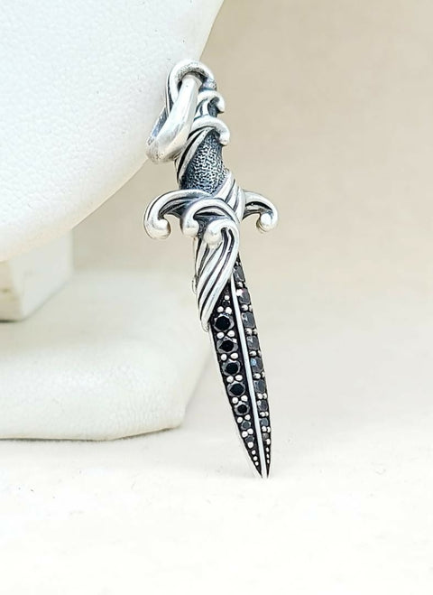David Yurman Waves Dagger Black Diamond Amulet Sterling Silver | AYW Luxury