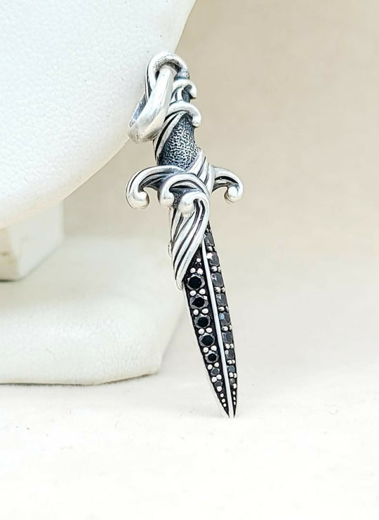 David Yurman Waves Dagger Black Diamond Amulet Sterling Silver | AYW Luxury