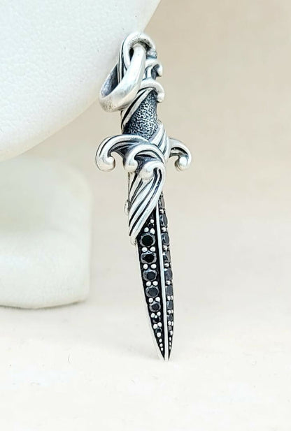 David Yurman Waves Dagger Black Diamond Amulet Sterling Silver | AYW Luxury