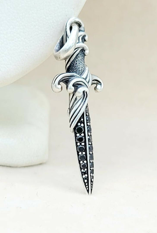 David Yurman Waves Dagger Black Diamond Amulet Sterling Silver | AYW Luxury