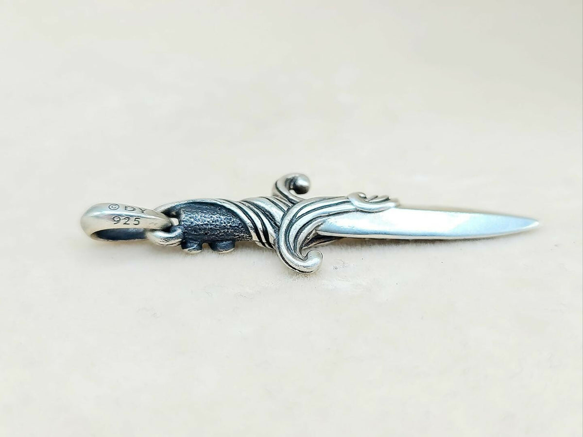 side view David Yurman Waves Dagger Black Diamond Amulet Sterling Silver | AYW Luxury