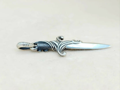 side view David Yurman Waves Dagger Black Diamond Amulet Sterling Silver | AYW Luxury