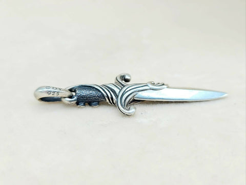 side view David Yurman Waves Dagger Black Diamond Amulet Sterling Silver | AYW Luxury