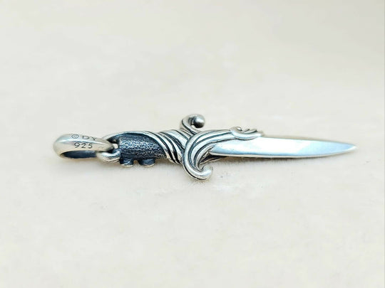 side view David Yurman Waves Dagger Black Diamond Amulet Sterling Silver | AYW Luxury
