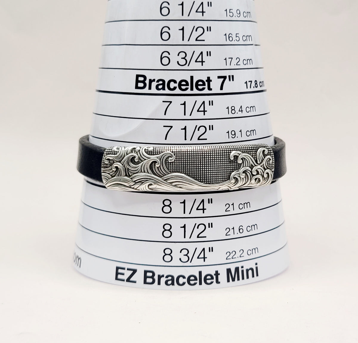 David Yurman Waves ID Bracelet Black Leather Sterling Silver 11.5mm Large