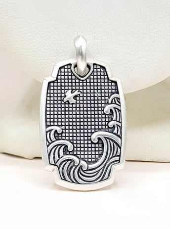 David Yurman Waves Shield Pendant Sterling Silver 39mm
