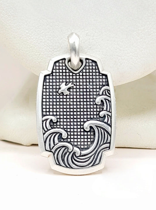 David Yurman Waves Shield Pendant Sterling Silver 39mm