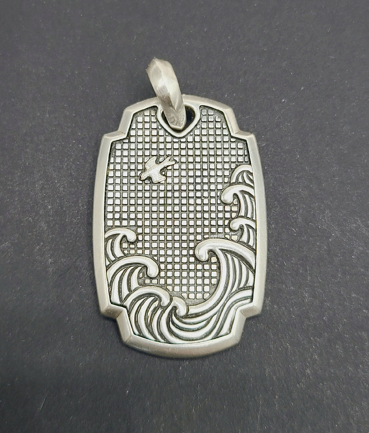David Yurman Waves Shield Pendant Sterling Silver 39mm