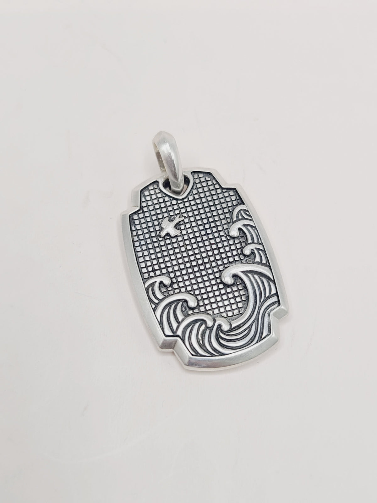 David Yurman Waves Shield Pendant Sterling Silver 39mm