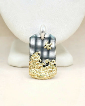 David Yurman Waves Tag Pendant Sterling Silver 18K Gold 35mm